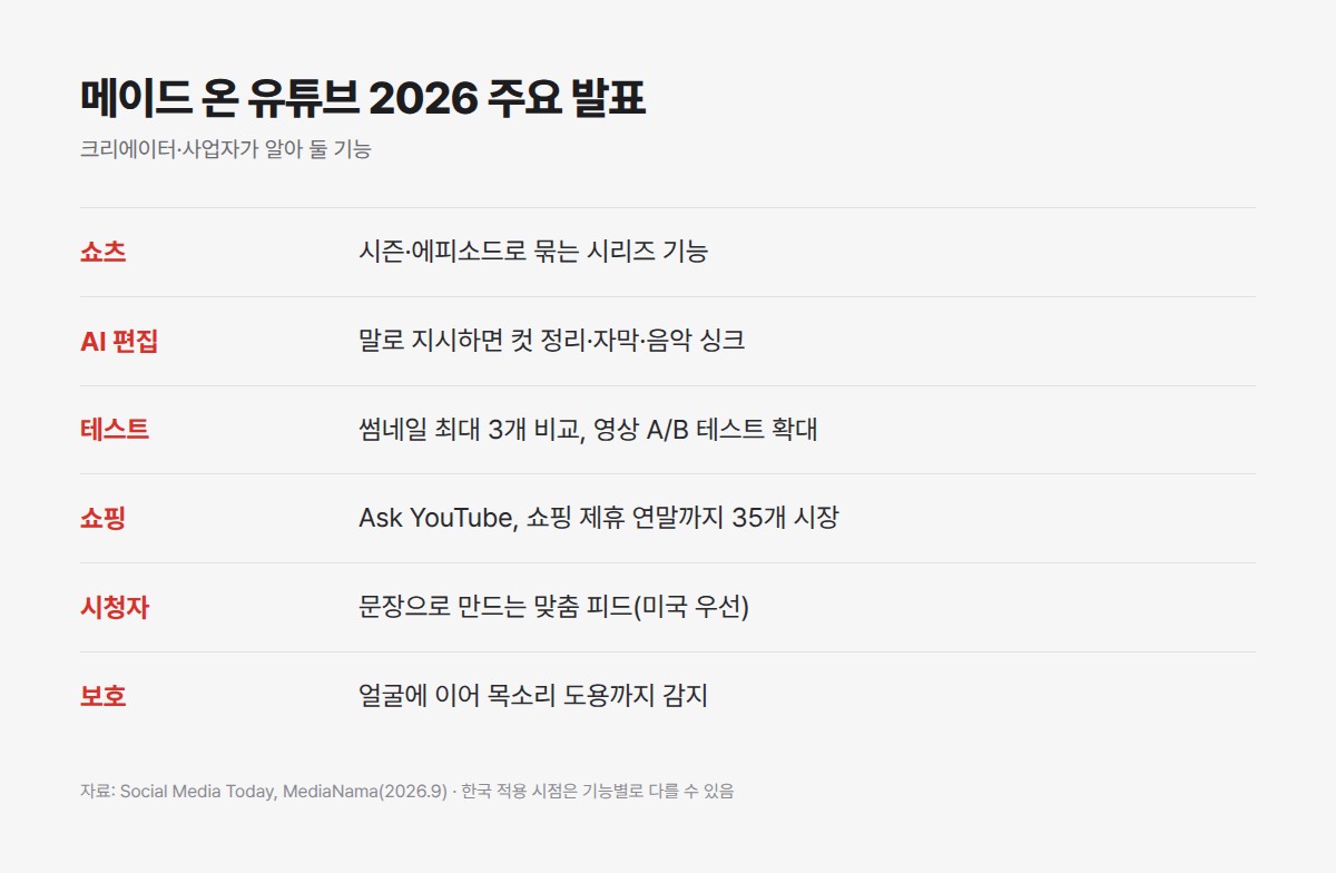 메이드 온 유튜브 2026 2026 주요 발표 정리표